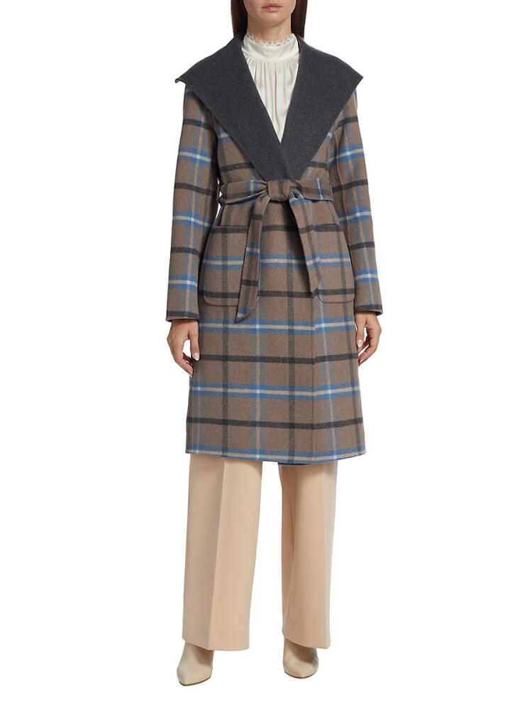 Elie Tahari Women's Wallace Plaid Wrap Coat - Cathedral Grey Cover