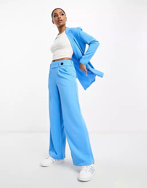 JDY button detail wide leg dad pants in blue - part of a set Cover