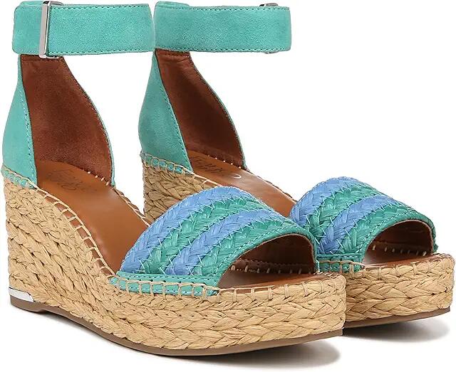 Franco Sarto Clemens Raffia Espadrille Wedge Heel Sandals (Teal Green Woven) Women's Sandals Cover