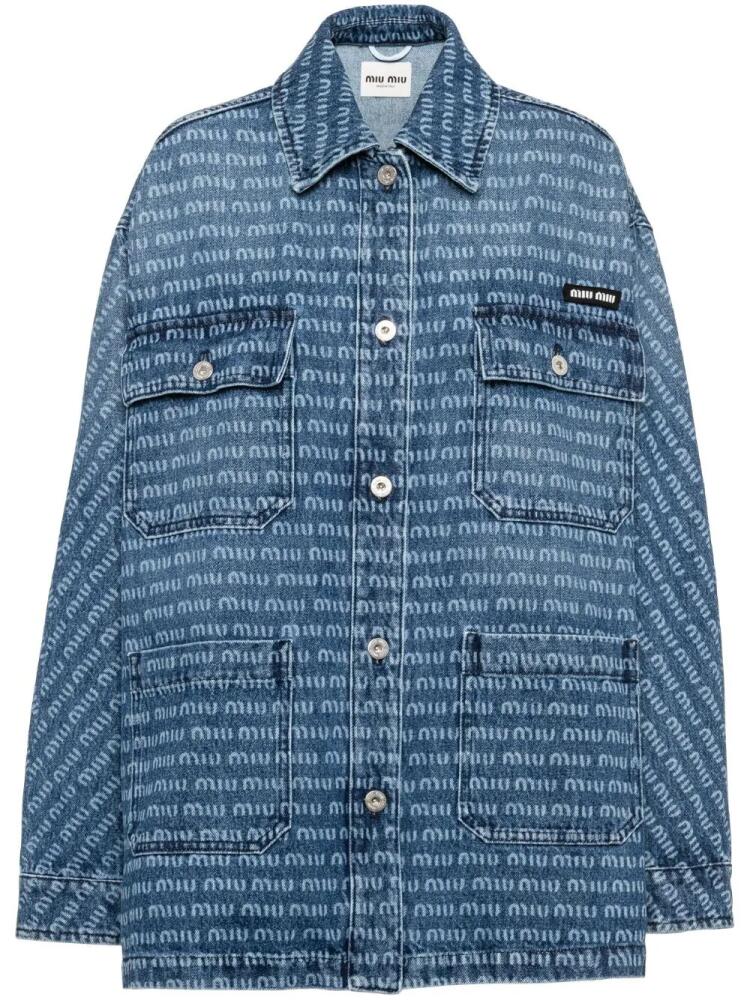 Miu Miu logo-print denim shirt jacket - Blue Cover