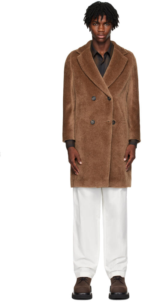 Max Mara Brown Double-Breasted Faux-Fur Coat Cover