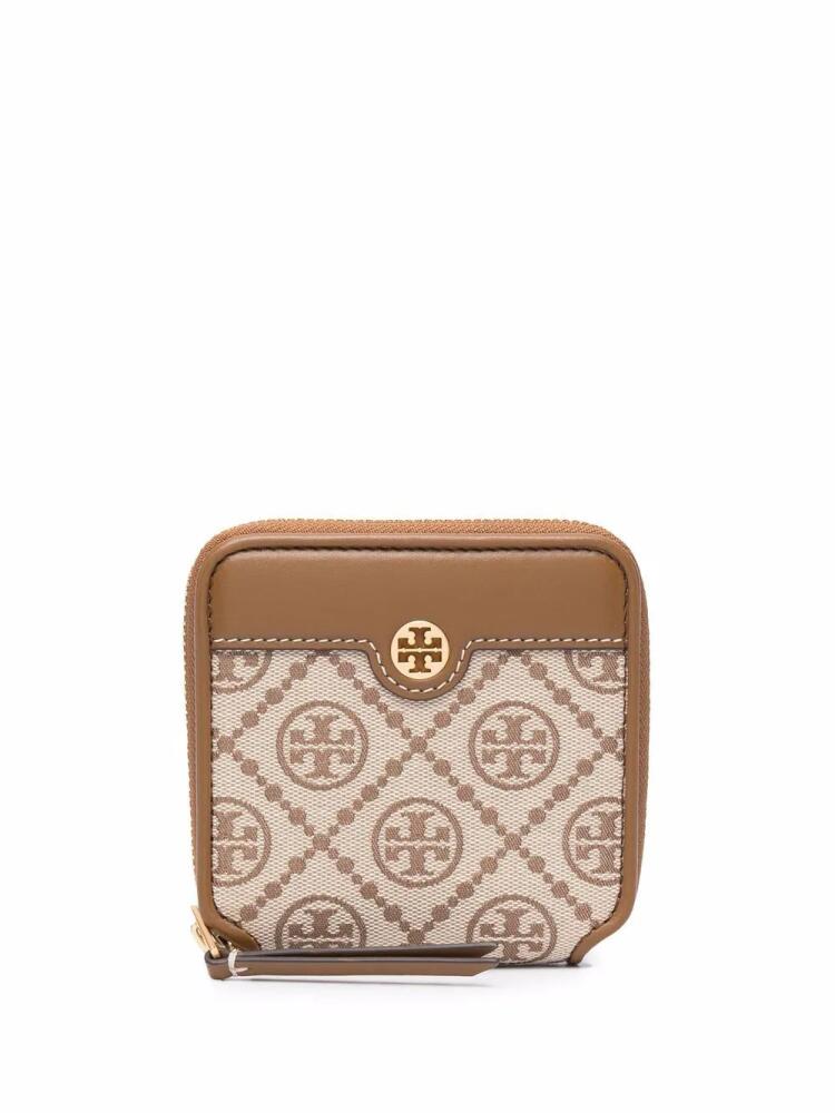 Tory Burch jacquard-logo all around-zip wallet - Neutrals Cover