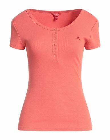 Guess Woman T-shirt Coral Cotton, Elastane Cover