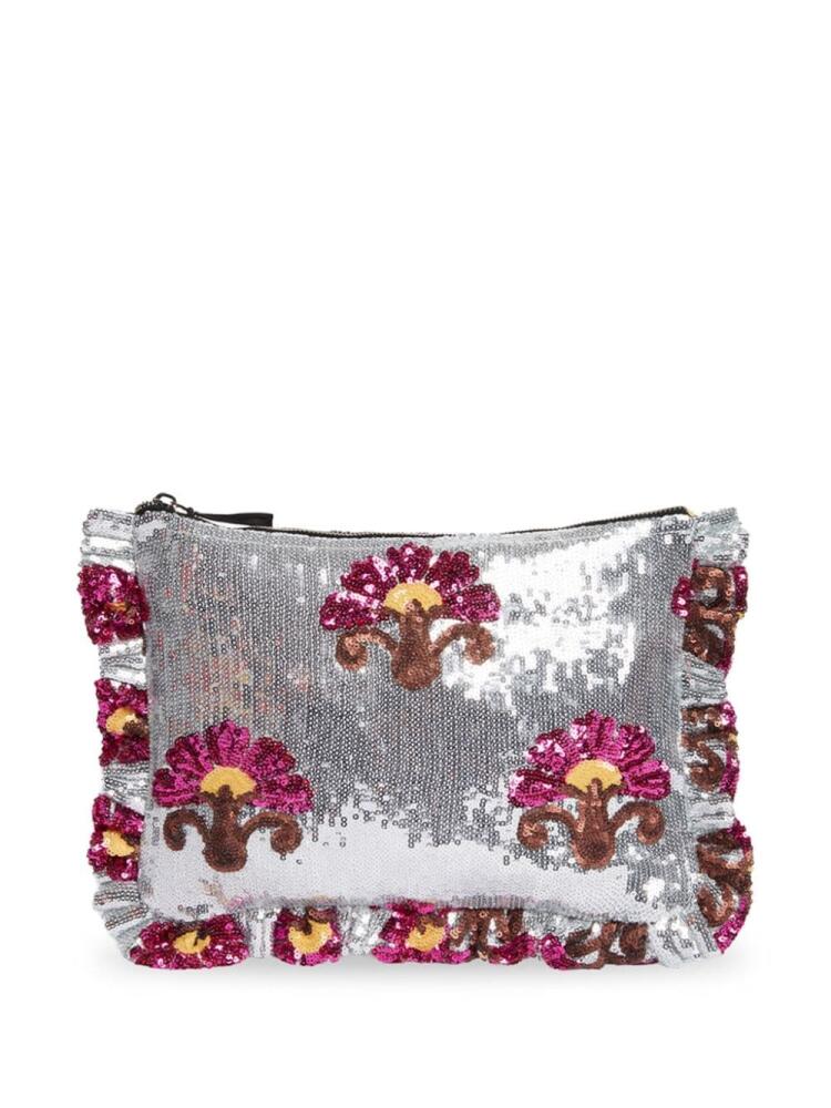 La DoubleJ sequin-embellished zipped clutch bag - Silver Cover