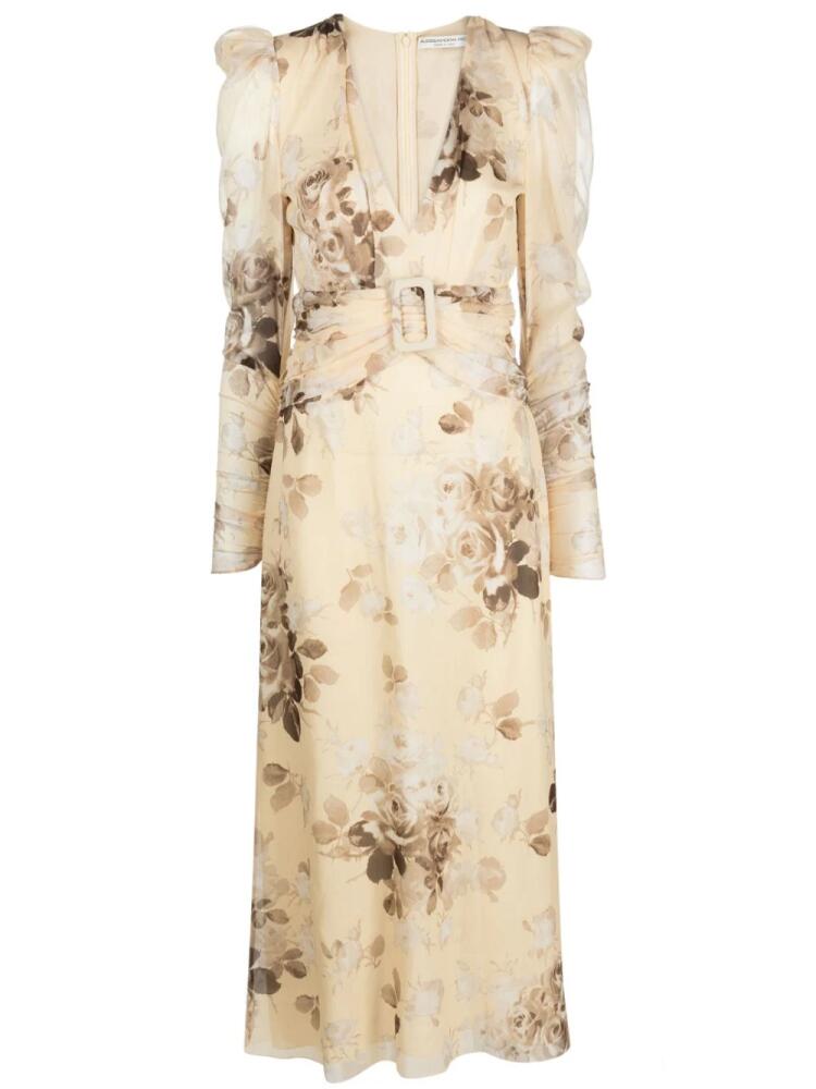 Alessandra Rich floral-print belted silk dress - Neutrals Cover