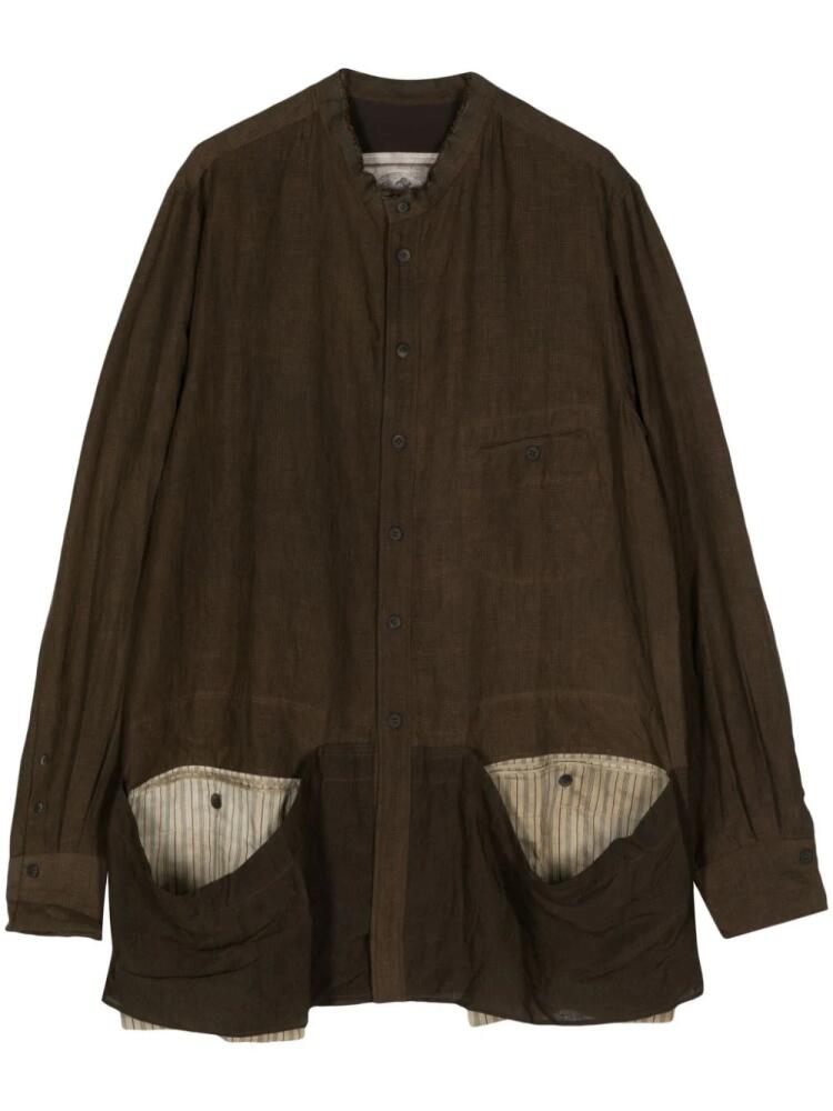 Ziggy Chen panelled linen shirt - Brown Cover