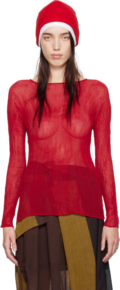 ISSEY MIYAKE Red Chiffon Twist 2 T-shirt Cover