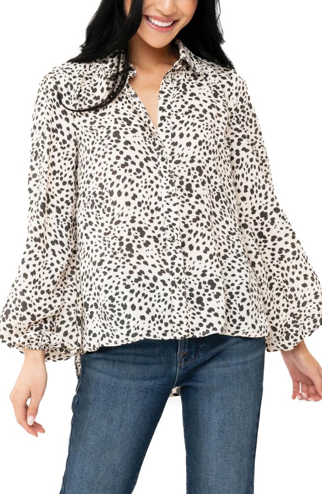 GIBSONLOOK Button Front Blouson Sleeve Blouse in Sand Dollar Animal Cover