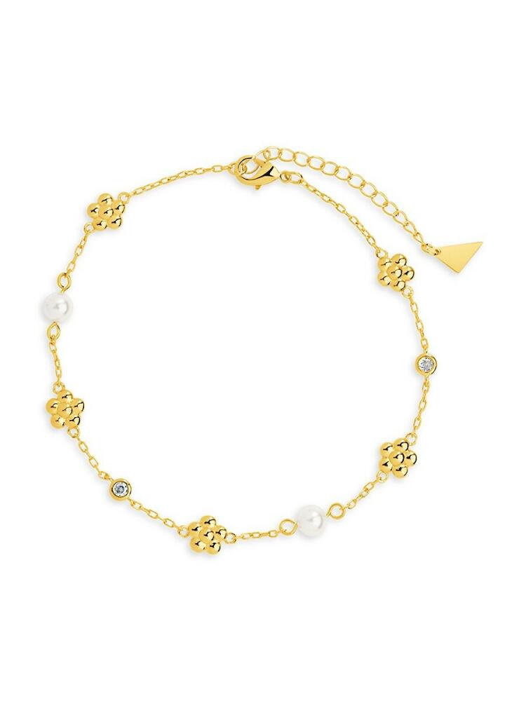 Sterling Forever Women's June 14K Goldplated & Faux Pearl Flower Anklet Cover