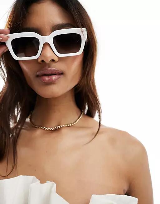 ASOS DESIGN bevel square sunglasses in white Cover