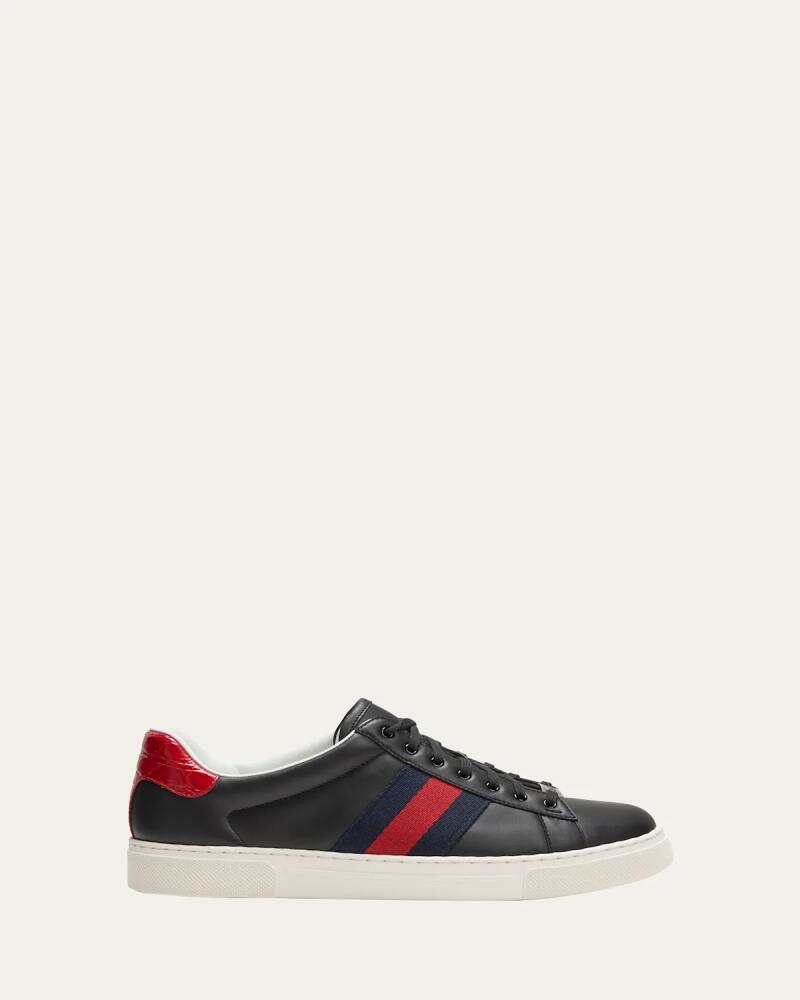 Gucci Men's Ace Leather Web Low-Top Sneakers Cover