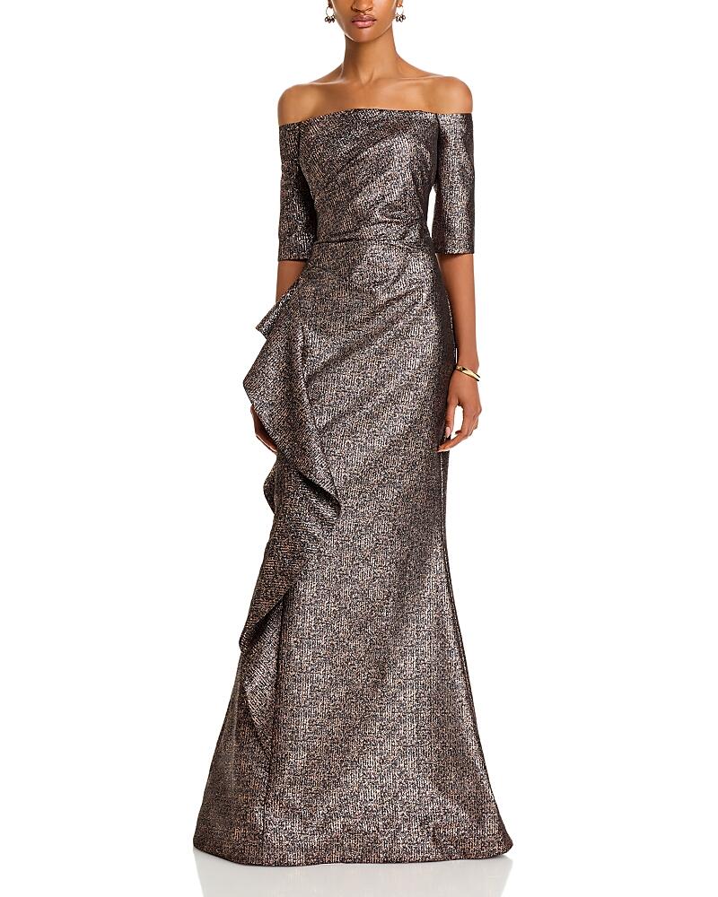 Teri Jon by Rickie Freeman Jacquard Off The Shoulder Gown Cover