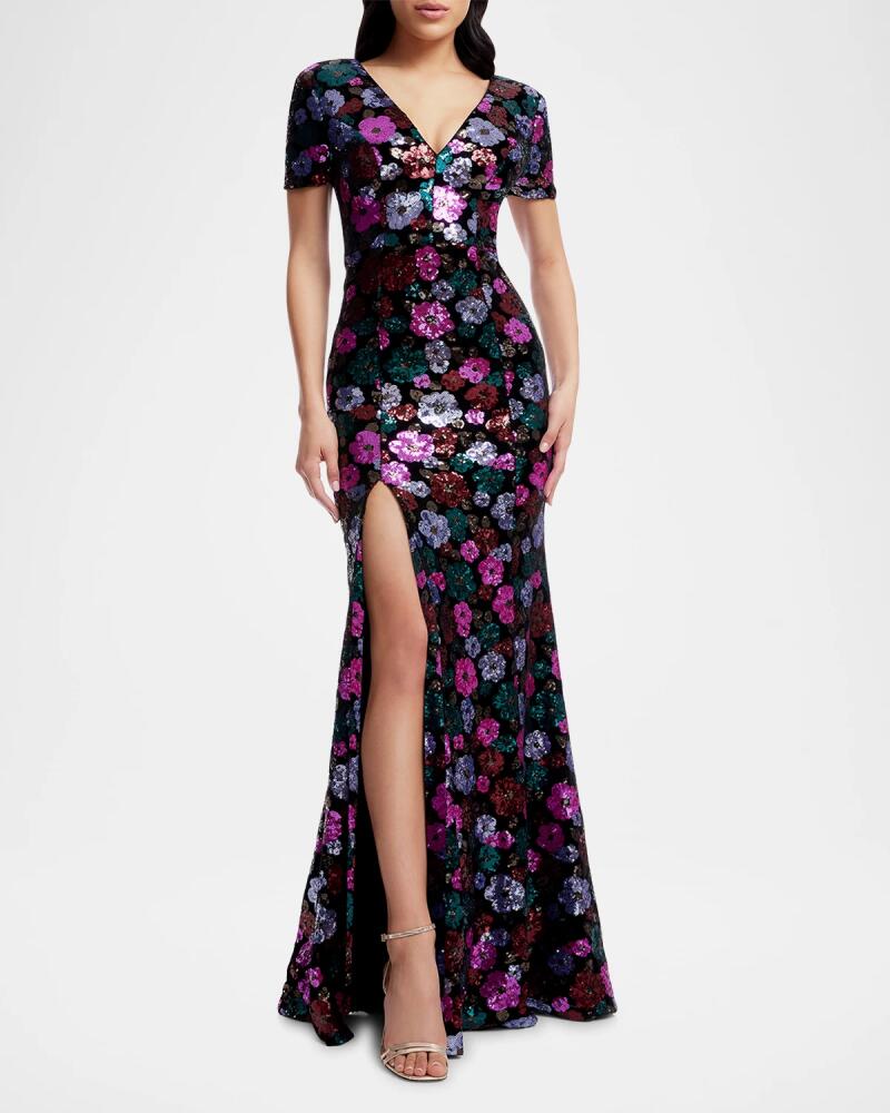 Dress the Population Black Label Karla Floral Sequined Short-Sleeve Gown Cover