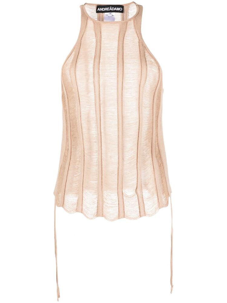 ANDREĀDAMO semi-sheer ladder-stitch tank top - Neutrals Cover