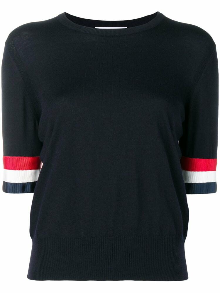 Thom Browne Rwb Cuff Fine Merino Tee - Blue Cover