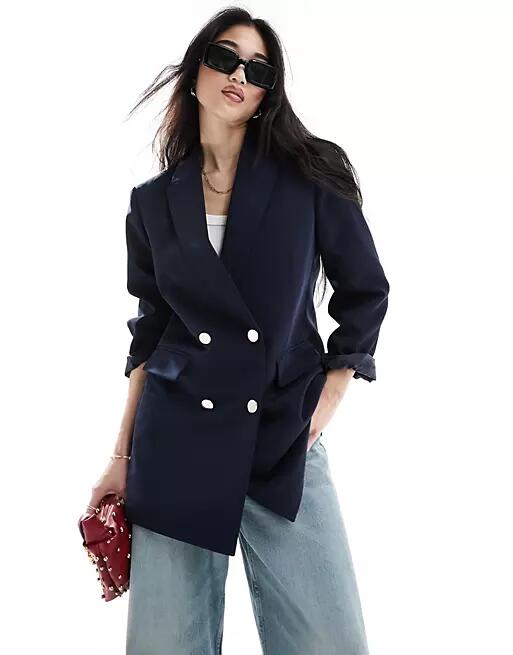 Stradivarius oversized tailored blazer in navy Cover