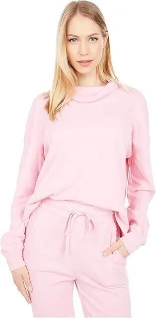 bobi Los Angeles Sustainable Slub Terry Turtleneck Long Sleeve Sweatshirt (Bunny Pink) Women's Clothing Cover