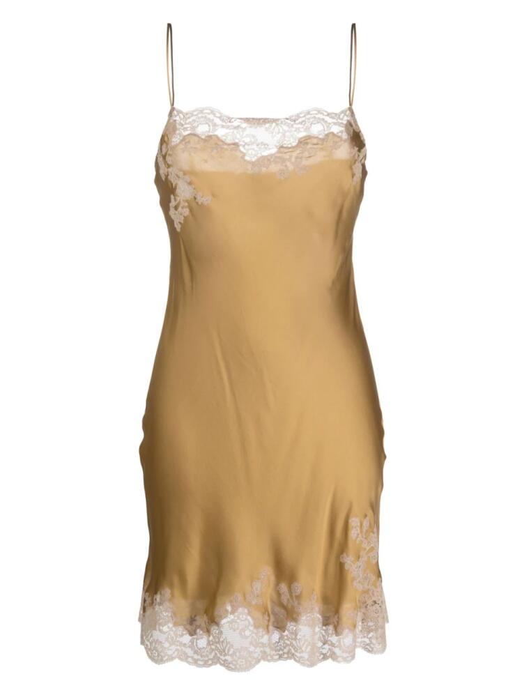 Carine Gilson Calais-Caudry lace-trim silk nightdress - Brown Cover