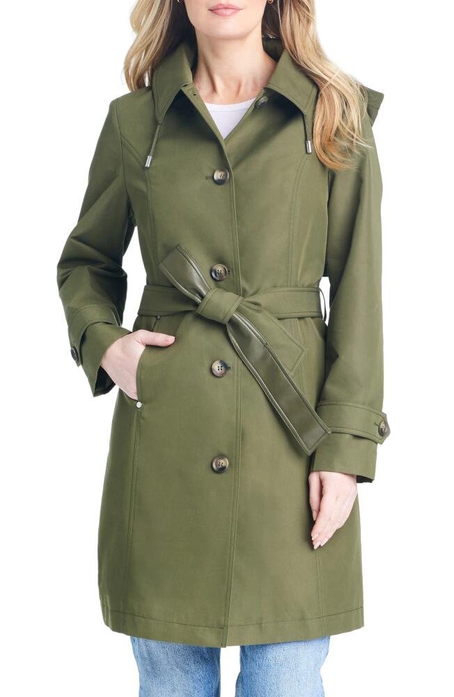 Sanctuary Single Breasted Hooded Water Resistant Trench Coat in Olive Cover