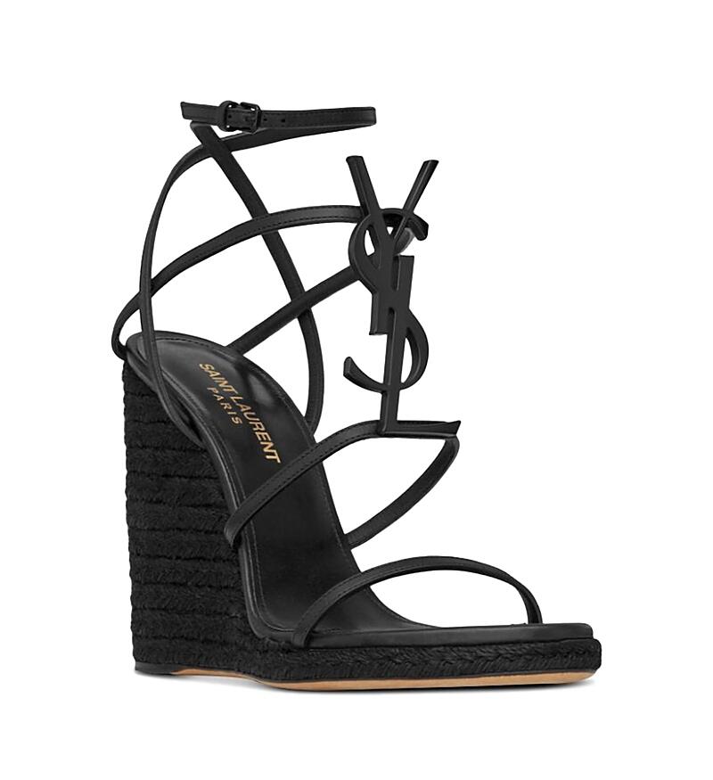 Saint Laurent Cassandra Wedge Espadrilles in Leather Cover