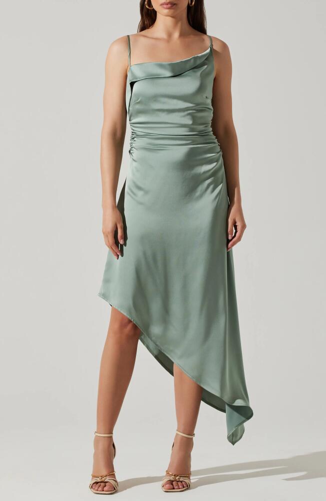 ASTR the Label Mirie Asymmetric Satin Dress in Sage Cover