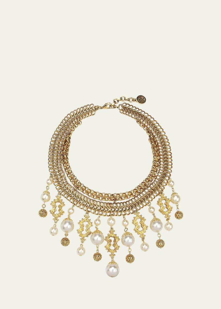 Ben-Amun Golden Chain Multi-Drop Pearly Bib Necklace Cover