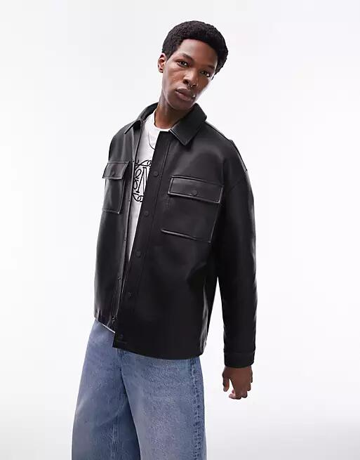 Topman faux leather shacket in black Cover