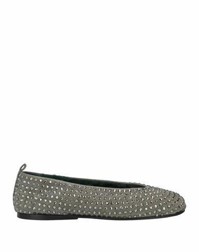 Eddy Daniele Woman Ballet flats Grey Soft Leather, Swarovski Crystal Cover