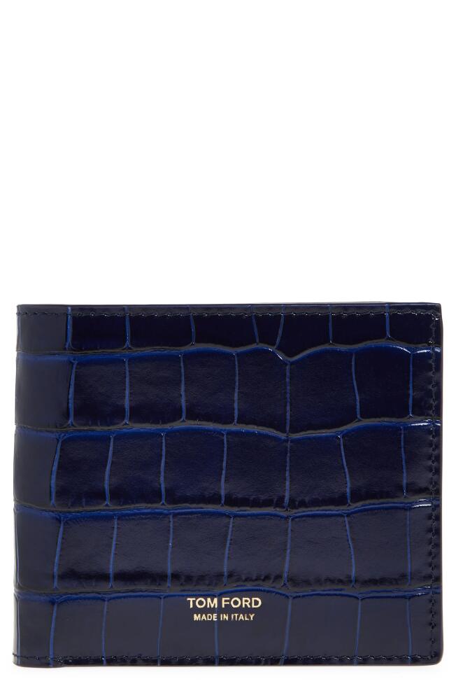 TOM FORD T-Line Croc Embossed Leather Bifold Wallet in Royal Blue Cover