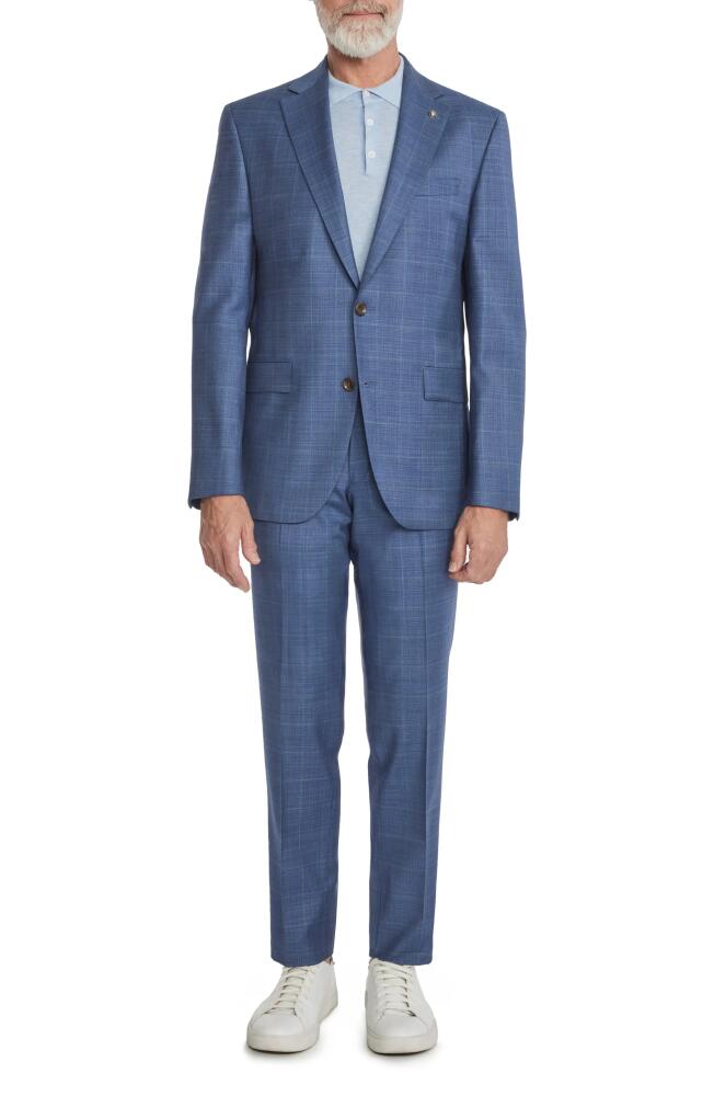 Jack Victor Esprit Windowpane Check Stretch Wool Suit in Mid Blue Cover