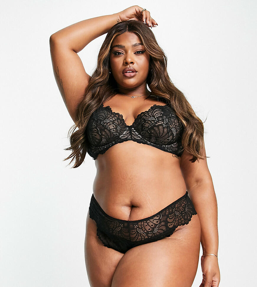 ASOS DESIGN Curve Sienna lace high waist brazilian brief in black Cover