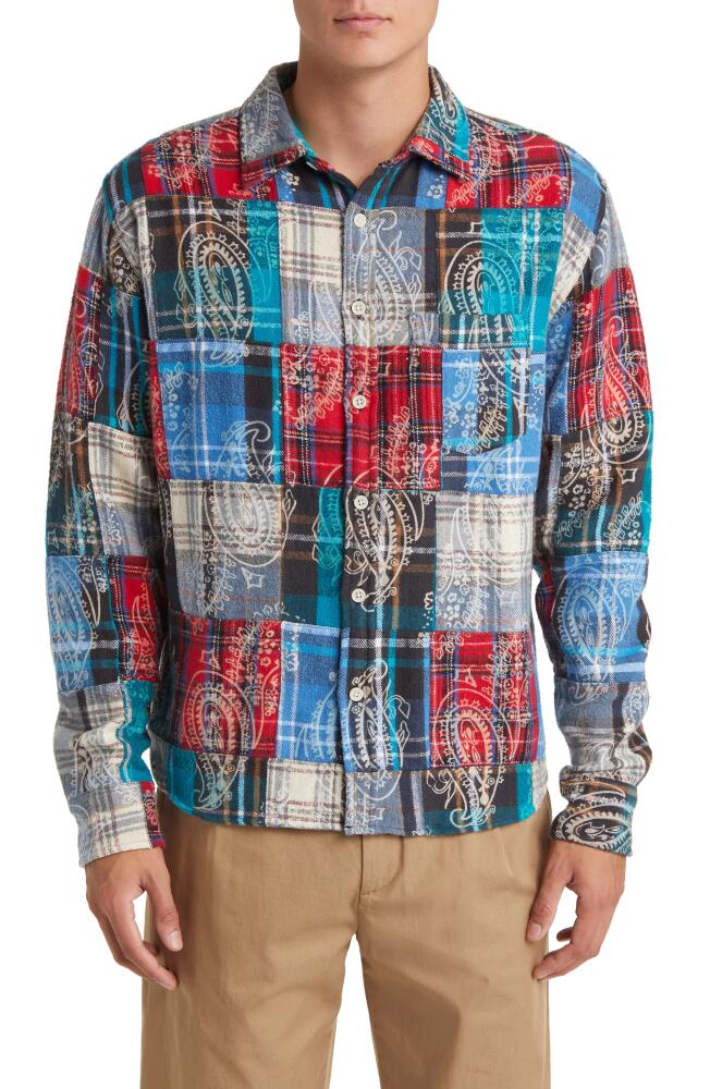 Corridor Plaid Paisley Patchwork Flannel Button-Up Shirt in Multi Red/B Lue Cover