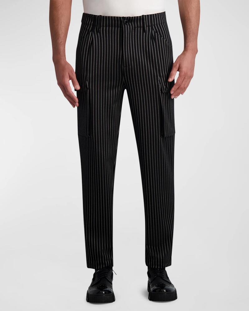 Karl Lagerfeld Paris White Label Men's Striped Straight Cargo Pants Cover