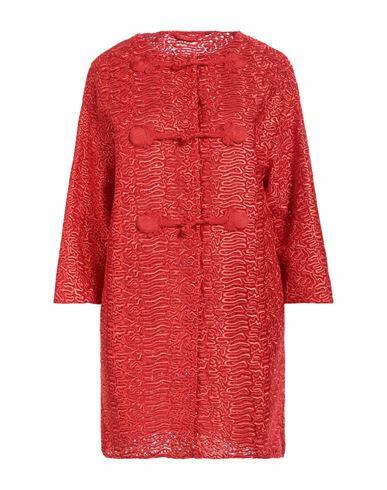 Ermanno Scervino Woman Overcoat & Trench Coat Tomato red Polyester, Polyamide Cover