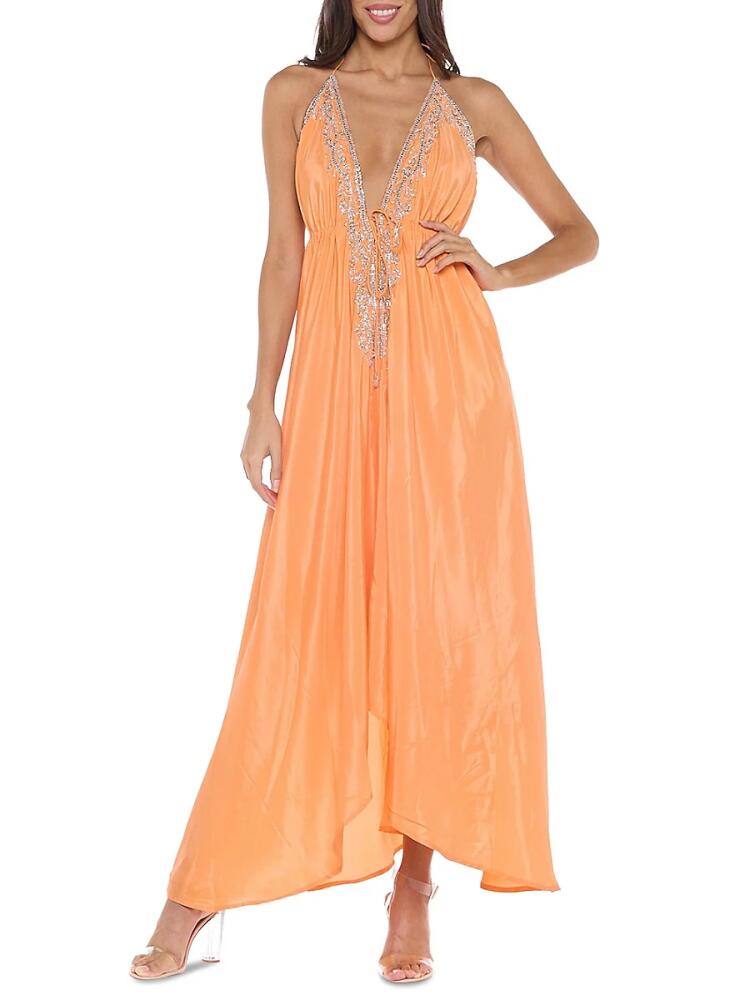 Ranee's Women's Embellished Halter Maxi Dress - Orange Cover