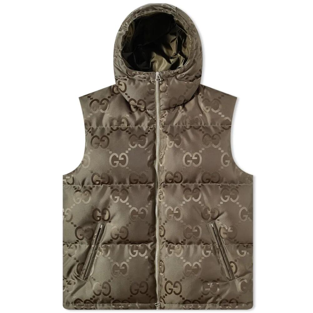 Gucci Men's Jumbo GG Jacquard Down Hooded Gilet in Green Cover