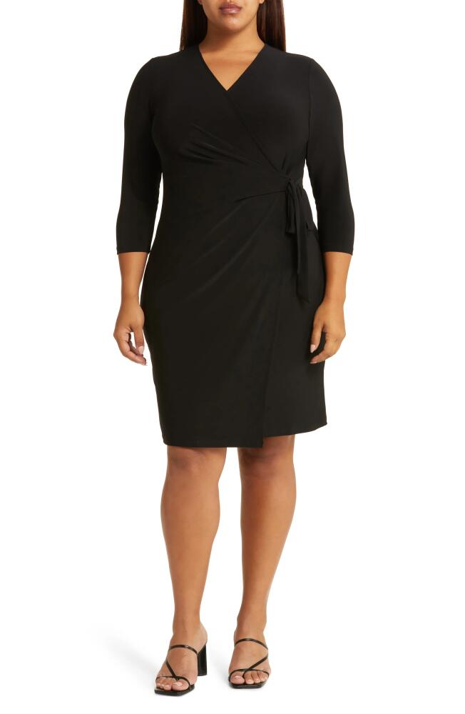 Anne Klein Long Sleeve Solid Faux Wrap Dress in Anne Black Cover