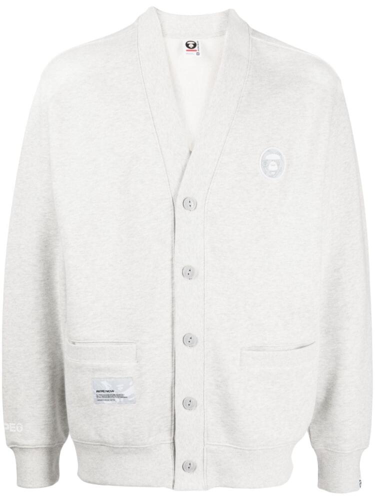 AAPE BY *A BATHING APE® logo-patch mélange-effect jersey cardigan - Grey Cover