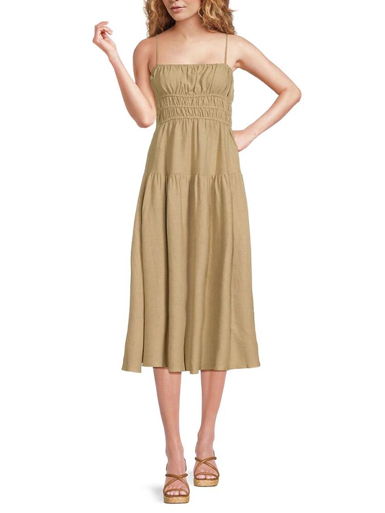 WeWoreWhat Women's Scrunchie Linen Blend Midi Dress - Safari Cover