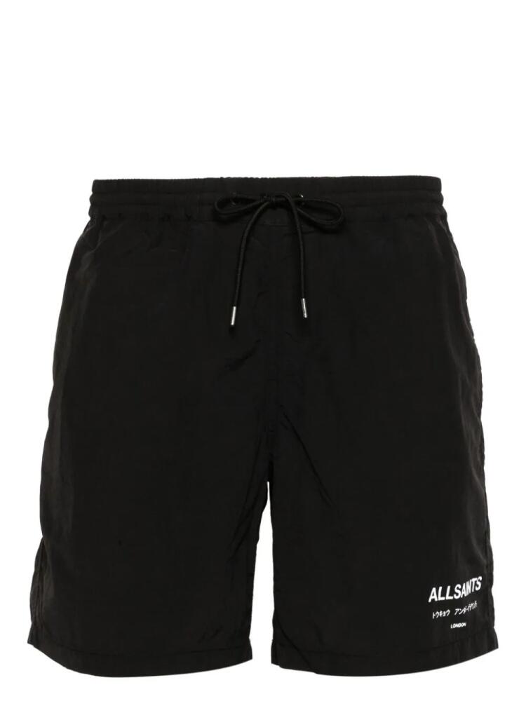 AllSaints logo-print drawstring swim shorts - Black Cover