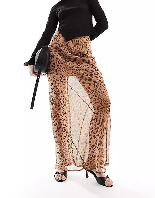 ASOS DESIGN sheer maxi skirt in leopard print-Multi Cover