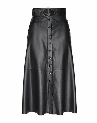 8 By Yoox Leather High-waist Midi Belted Skirt Woman Midi skirt Black Lambskin Cover