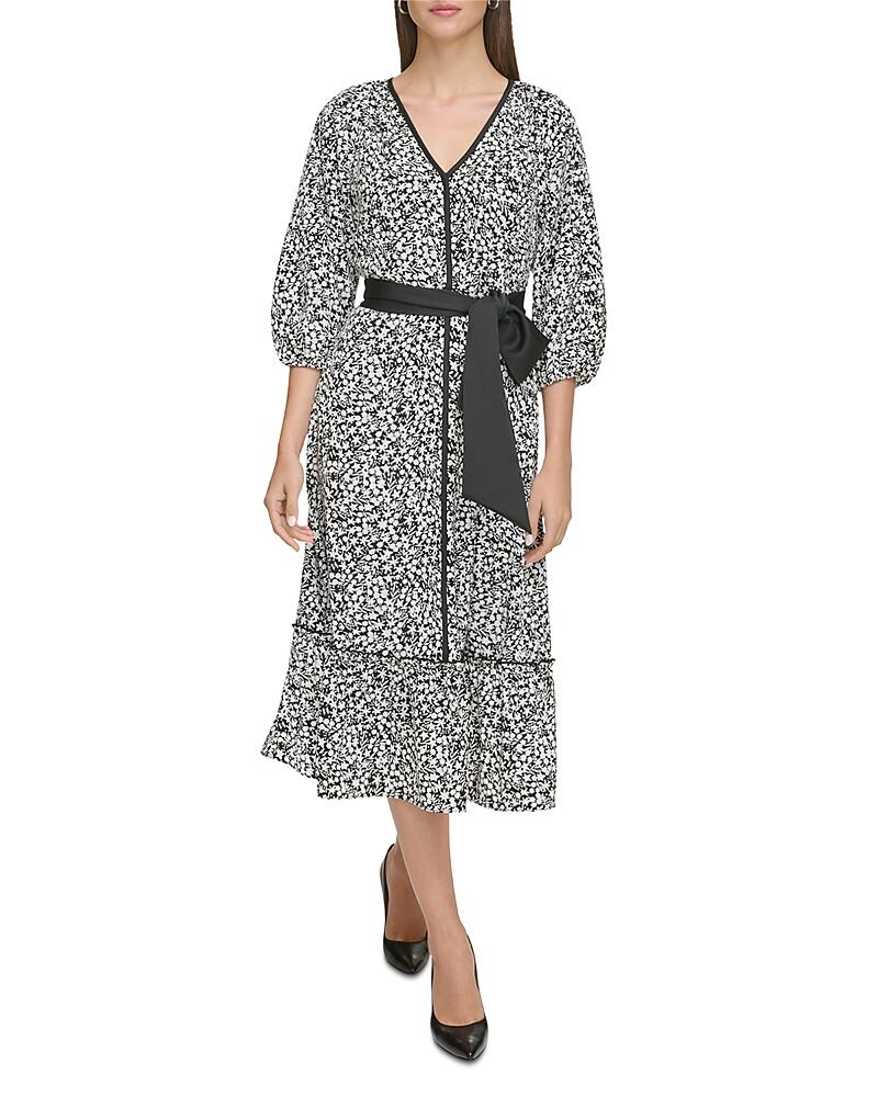 Karl Lagerfeld Paris Tie Waist Crepe Midi Dress Cover