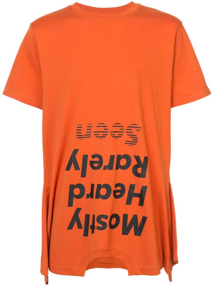 Mostly Heard Rarely Seen upside down logo T-shirt - Orange Cover