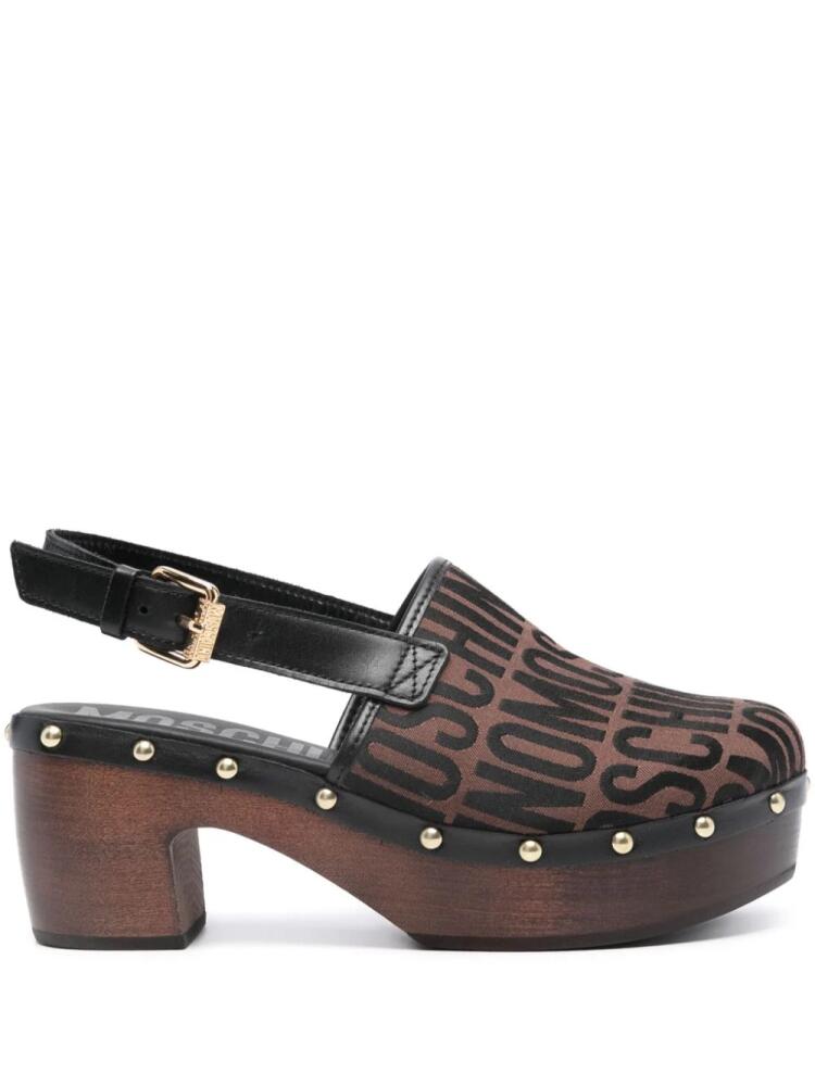 Moschino logo-jacquard stud-embellished pumps - Brown Cover