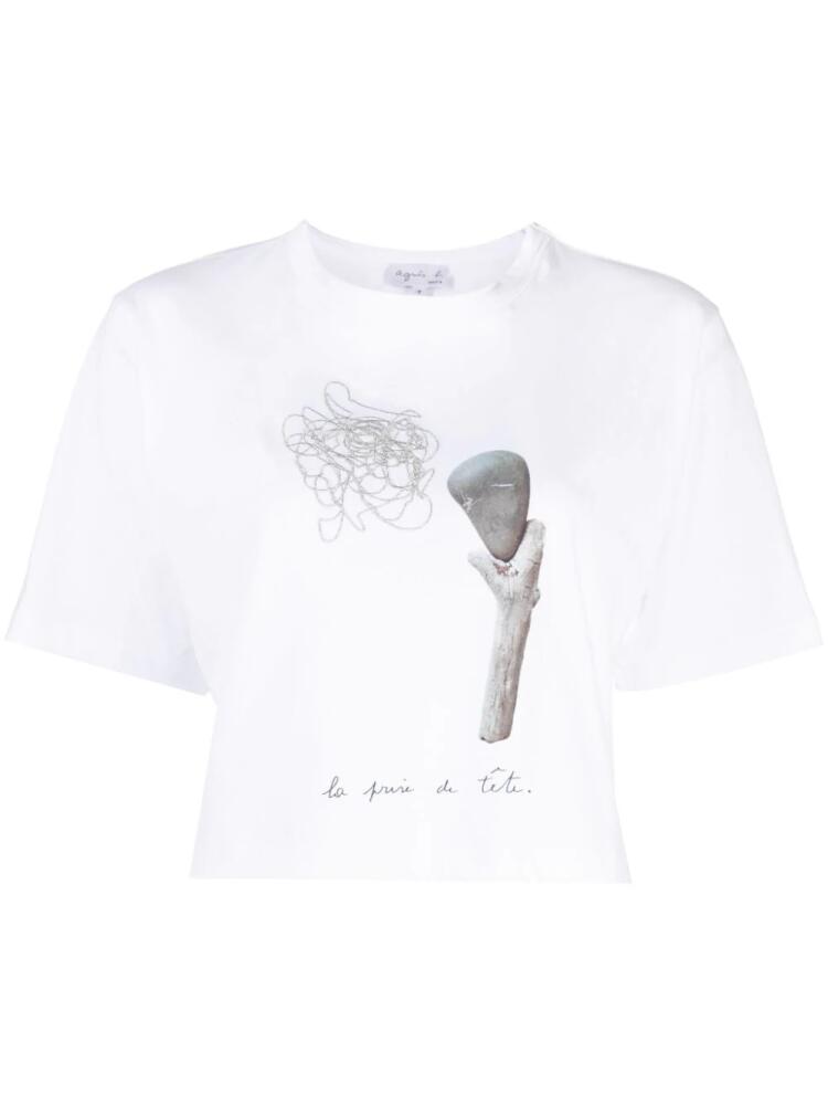 agnès b. illustration-print cotton cropped T-shirt - White Cover