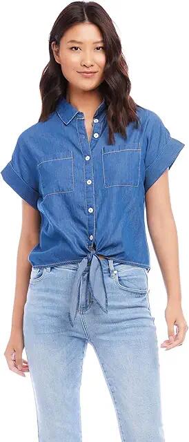 Karen Kane Tie Front Shirt (Denim) Women's Clothing Cover