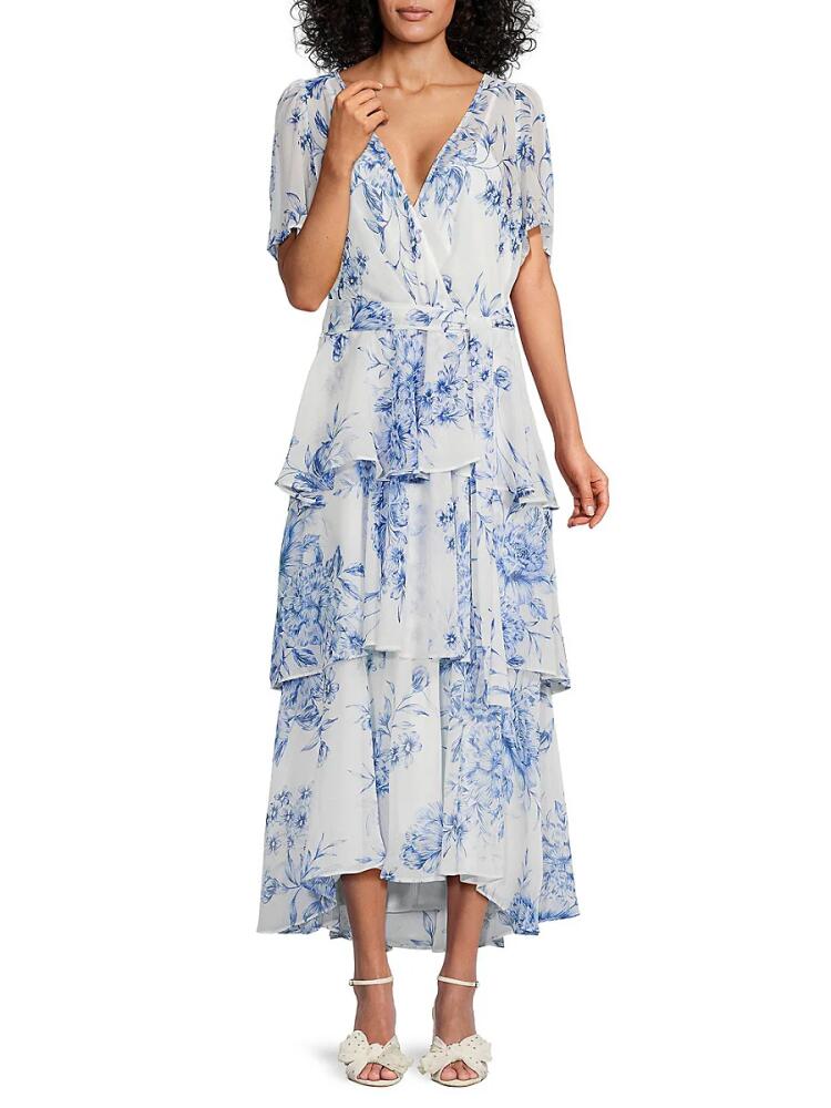 Calvin Klein Women's Floral Wrap Maxi Dress - Blue White Cover