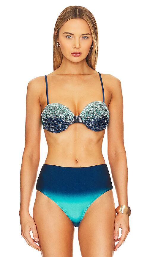 PatBO X Alessandra Ambrioso Hand-beaded Ombre Bikini Top in Blue Cover