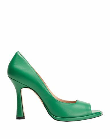 8 By Yoox Leather Square Open-toe Pumps Woman Pumps Green Soft Leather Cover